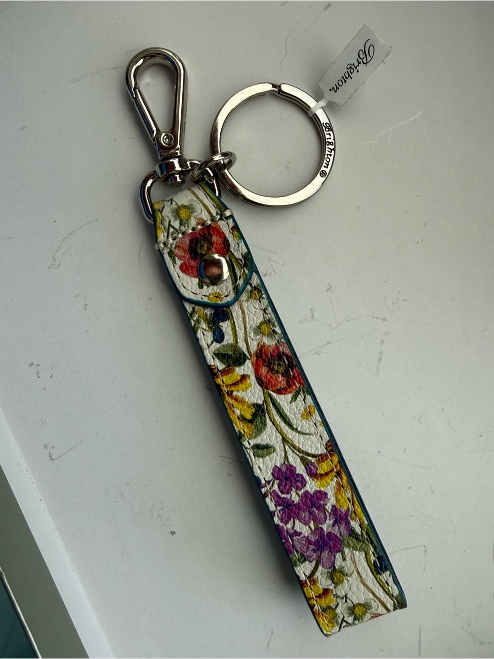 Brighton Floral Leather Key & Card Holder - White, Red, Yellow, Purple, Green